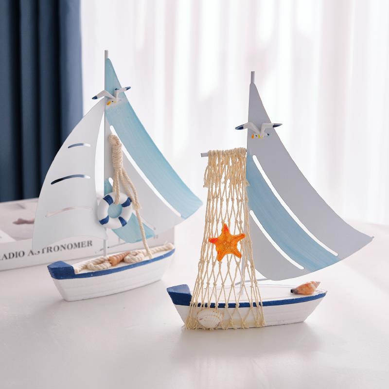 地中海帆船模型一帆风顺摆件木质铁皮小船工艺船书桌海洋风装饰品 - 图2