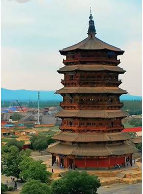 山西文创黑神话悟空取景梁思成手绘应县木塔砖雕小摆件文房镇纸