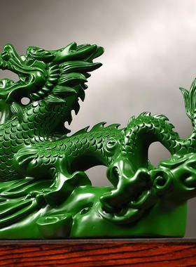 绿色木质飞龙摆件木龙补角缺角化解十二生肖木制青龙吉祥物装饰品