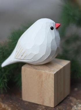 鹿妖商店 肥啾鸟 白珍珠鸟 白文鸟 原创手工 实木摆件 木雕小鸟