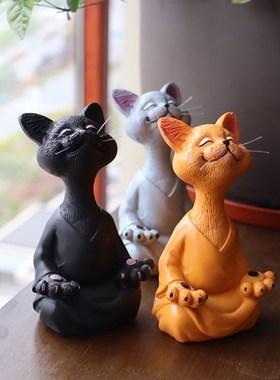 气定神闲打坐参禅创意搞笑猫猫摆件桌面动物多肉植物盆景装饰造景
