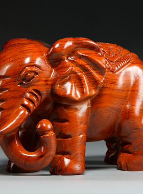 梨木雕吸水大象一对实木家居客厅电视柜装饰工艺品乔迁送礼