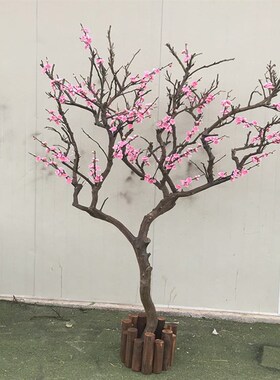 仿真红梅树饰桃客厅艺壁挂落地干树枝吊顶插瓶树