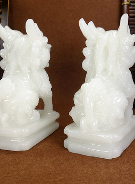 天然玉石麒麟手工雕刻招财镇宅送子玄关客厅窗台摆件汗白玉坐麒麟