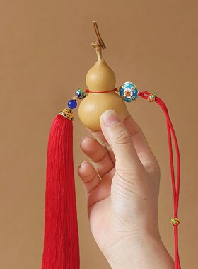 天然葫芦五帝铜钱招财挂件门对门皇冠红色穗子卧室床头景泰蓝挂饰