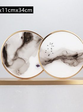 现代新中式水墨摆件禅意软装饰品售楼处样板房间客厅玄关酒柜摆设