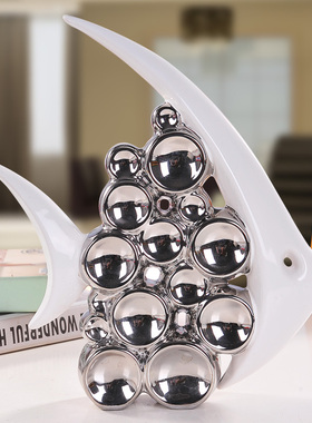 陶瓷工艺品欧式电视柜创意客厅摆件婚庆礼品家居饰品白银泡泡鱼