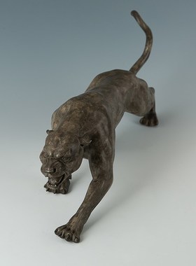 古铜官 豹子摆件黑豹猎豹铜工艺品家居客厅电视柜装饰品开业礼品