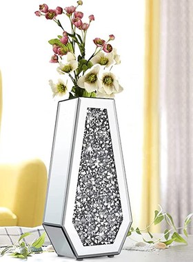 简约磨边洗镜玻璃银色亮钻玄关电视柜床头柜桌面家居装饰花瓶摆件