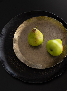 现代复古做旧中式进口铝制金属果盘摆件样板间民宿酒店宅寂风装饰