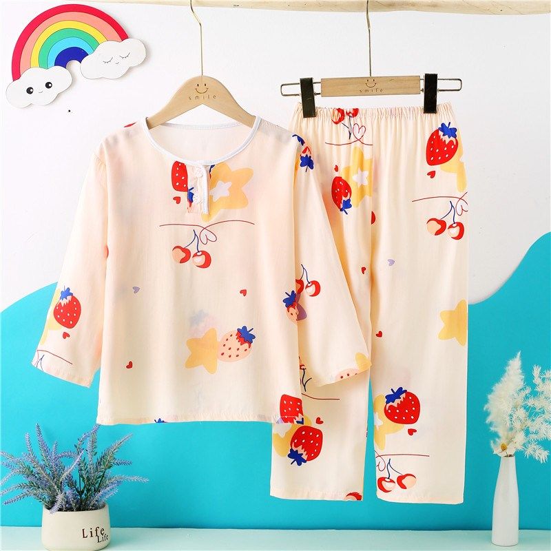 夏季儿童睡衣棉绸长袖薄款中大童男孩子女宝宝卡通绵绸家居服套装,淘宝优惠券,粉丝福利购,淘宝优惠卷