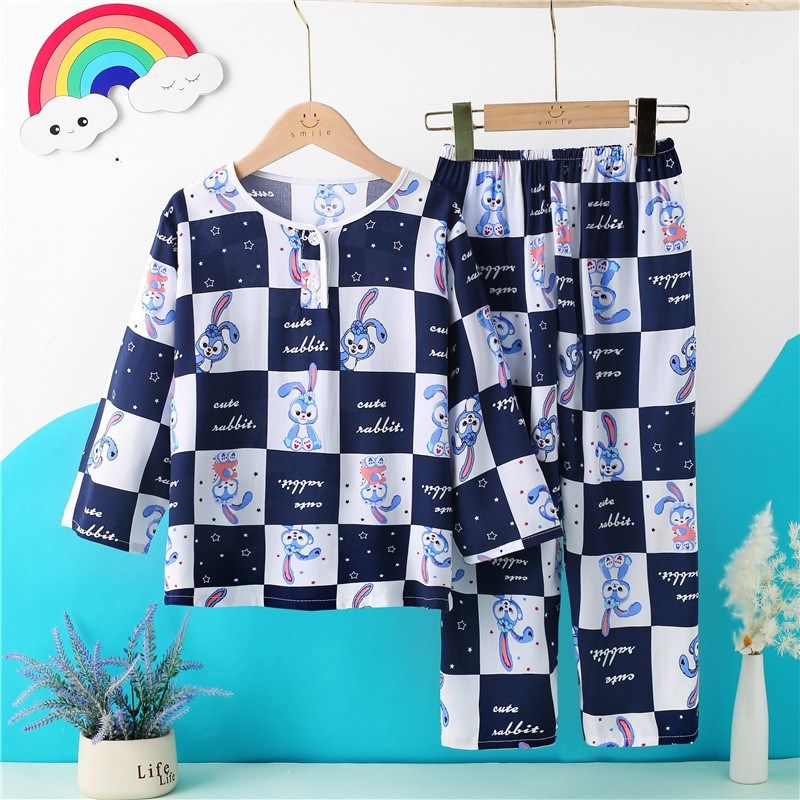 夏季儿童睡衣棉绸长袖薄款中大童男孩子女宝宝卡通绵绸家居服套装,淘宝优惠券,粉丝福利购,淘宝优惠卷