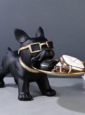 创意斗牛犬进门口放钥匙的摆件玄关鞋柜收纳盒家里摆设品乔迁礼物