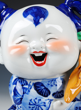 景德镇陶瓷青花瓷器娃娃家居客厅摆设中式摆件工艺品结婚礼物礼品