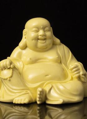 黄色小号陶瓷弥勒佛像摆件招财办公室桌面笑佛客厅家居装饰品摆设