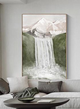 流水生财挂画现代山水绿色瀑布画小众艺术壁画客厅风景装饰画