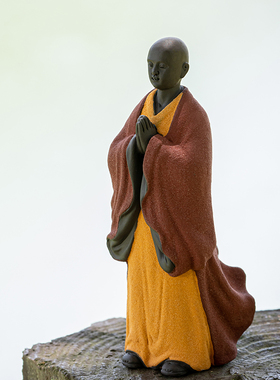 创意紫砂禅趣小和尚摆件家居客厅茶室桌面茶宠S装饰品禅意小沙弥