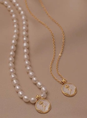 法式珍珠项链吊坠女挂件颈链配饰