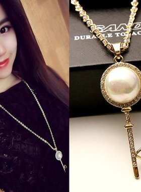 韩国水晶花卉钥匙挂坠长款毛衣链