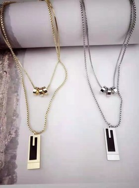 钛钢女士双层吊牌项链配饰挂件