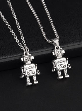 合金钛钢圆形方珠项链男女机器人