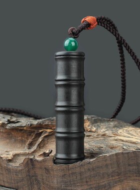 四节黑檀木竹节吊坠棉麻绳子项链