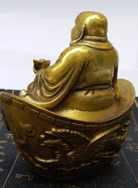 包邮 卧佛 工艺品 纯铜坐元宝大肚弥勒常笑佛摆件
