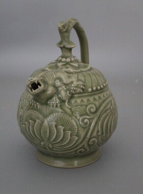 宋 耀州窑青釉提梁倒注壶倒流壶仿古瓷古玩古董老货旧货摆件收藏