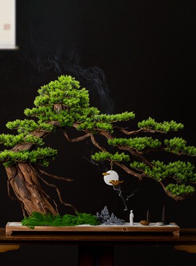 仿真迎客松盆景玄关客厅罗汉松大型绿假松树造景