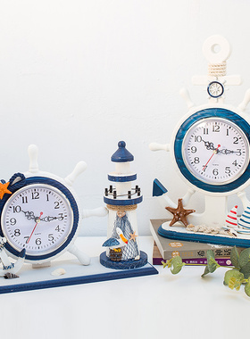 卧室床头装饰台钟客厅实木质钟表地中海航海座钟创意静音时钟