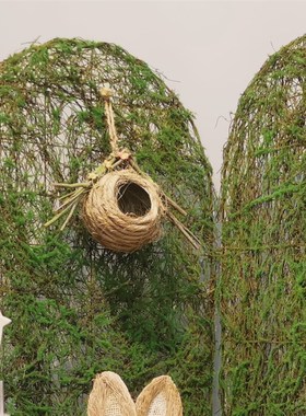 铁艺屏风木质小鹿草编兔子组合橱窗幼儿园自然角装饰摆件花园布置