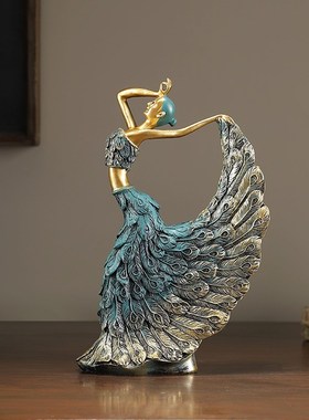 新中式孔雀女郎工艺品家居客厅酒柜电视柜装饰品办公室摆设品