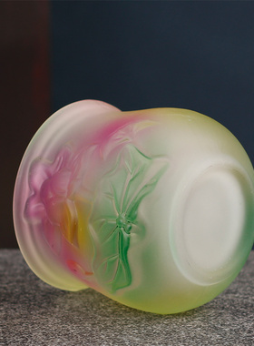 仿琉璃供水杯佛前供杯家用净水杯贡杯摆件圣水杯居家摆件观音莲花