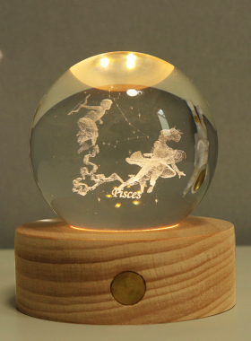 充电发光底座实木木质灯座小夜灯水晶球琉璃工艺品装饰锂电触摸