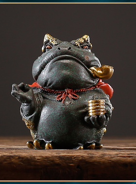 中式国潮祥瑞蛤蟆金蟾鱼缸造景家居桌面装饰创意送礼精品茶宠摆件