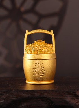 黄铜元宝一桶金摆件中式小水桶聚宝盆家用客厅装饰品复古元宝摆件