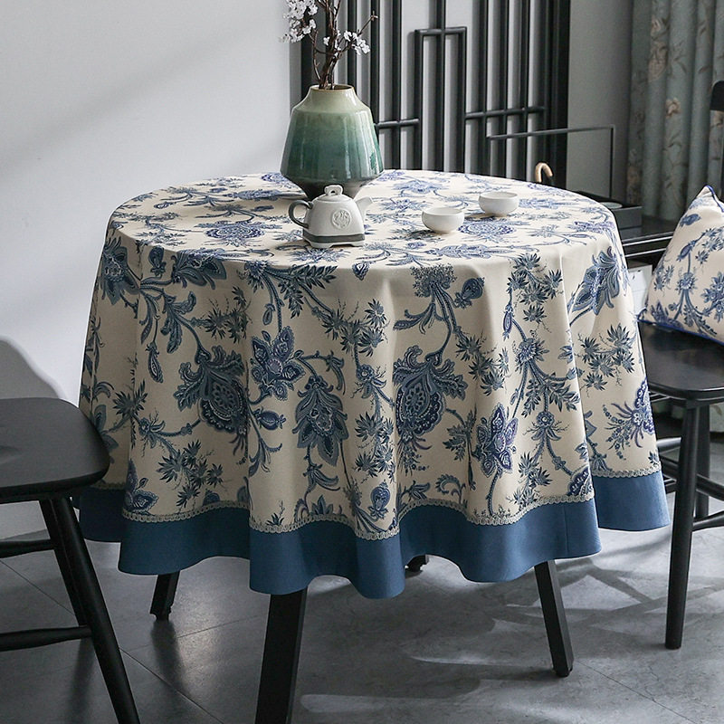 中式青花瓷大圆桌圆桌布家用圆形客厅茶几餐桌布艺餐厅饭桌台布定,淘宝优惠券,粉丝福利购,淘宝优惠卷