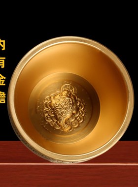 百福纯黄铜米缸招聚财进宝摆件家用居客厅装饰品大号存钱罐聚宝盆