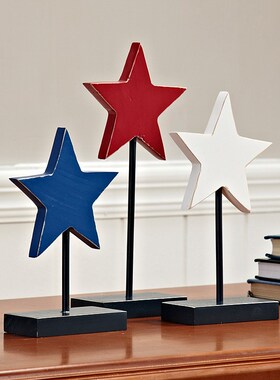 创意实木五角星摆件桌面装饰品工艺品玄关爱心北欧儿童房卧室摆设