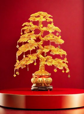 中国风新宅乔迁开业婚庆纯手工发财树招财树铜丝铝线编织玄关摆件