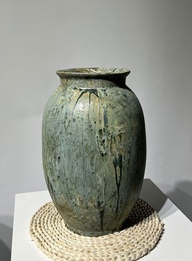 新中式创意水墨花纹陶瓷哑光花瓶摆件样板间置物架民宿陶罐摆设