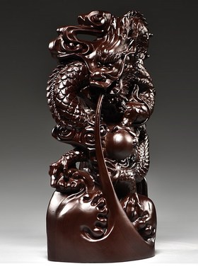 黑檀木雕龙摆件木制十二生肖红木龙家居客厅电视柜装饰工艺品送礼