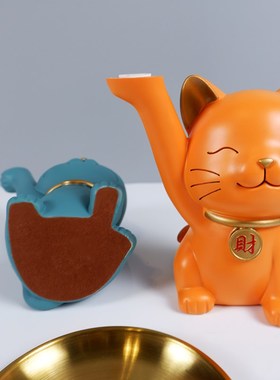 客厅玄关招财猫收纳摆件钥匙摆放台桌面酒柜办公室装饰品乔迁礼物