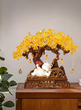 八方来财发财树招财猫摆件客厅店铺收银台装饰工艺品乔迁开业礼物