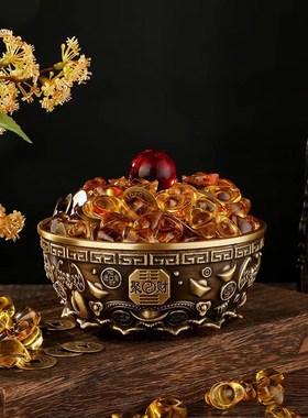 纯铜聚宝盆招财摆件加厚八卦铜缸商铺开业饰品家居摆饰黄铜聚宝盆