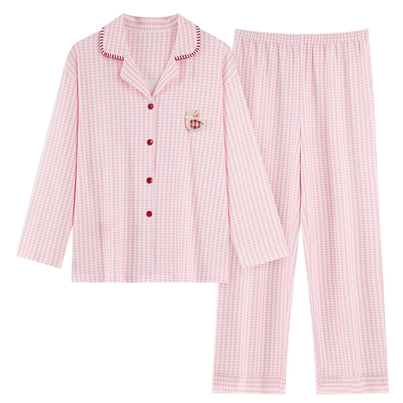 檐花纯棉睡衣女款春秋款2026新款长袖长裤粉色格子女士家居服套装,淘宝优惠券,粉丝福利购,淘宝优惠卷