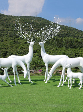 园林仿真梅花鹿白鹿银色鹿雕塑房地产庭院婚庆装饰楼盘草坪大摆件