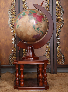 志诚实木地球仪大号木质工艺品办公桌室书房摆件落地商务开业礼品