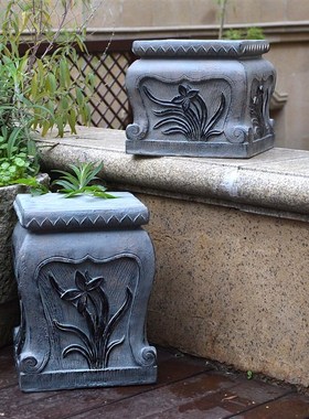 户外草坪花园石墩石凳仿古柱花缸中式庭院阳台院子装饰布置摆件