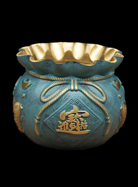 黄铜招财进宝福袋压铸彩绘聚宝盆钱袋业乔迁礼品客厅装饰品